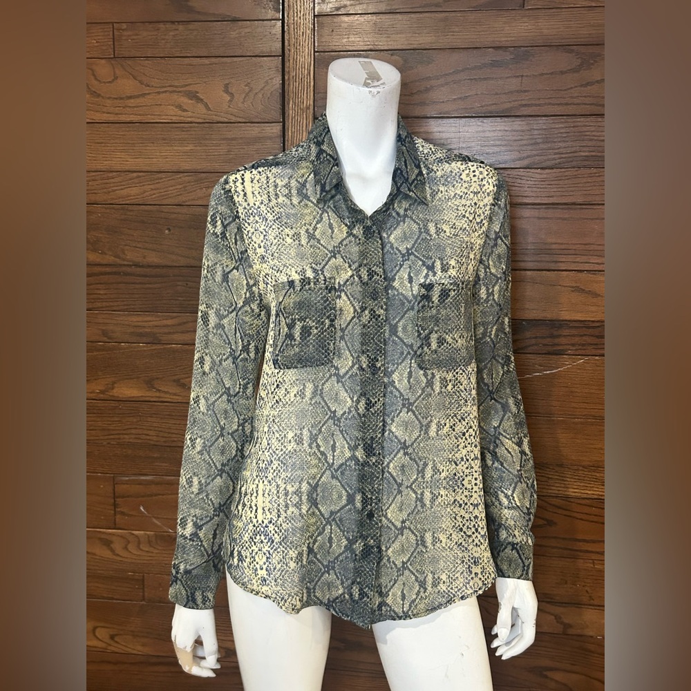 Snakeskin Print Button-Up Blouse